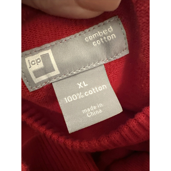 JCP JC Penneys Mens 100% Cotton Sweater Red Combed Crew Neck Long Sleeve Size XL - Picture 5 of 11